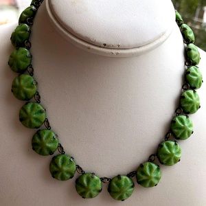 Art Deco green “stone” necklace 15”-20” long
